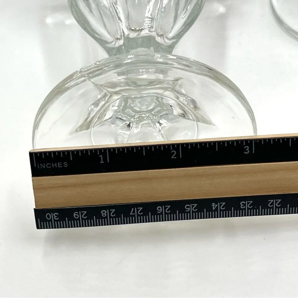 Four Vintage Clear‎ Pressed Glass Tall Footed Sundae Parfait Glasses Set of 4